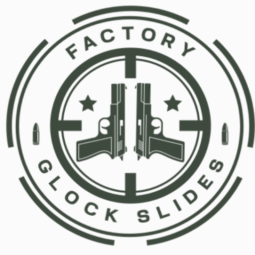 Factory Glock Slides logo featuring two mirrored pistol outlines inside a circular emblem with stars and bullet icons